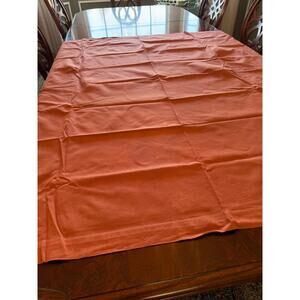 Vintage 64” Square Tablecloth  Solid Coral Salmon Cotton Hemstitched Edge